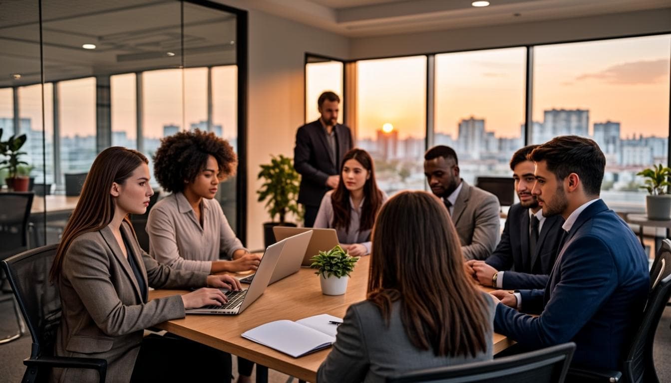 i-Offshore team collaborating in a modern office