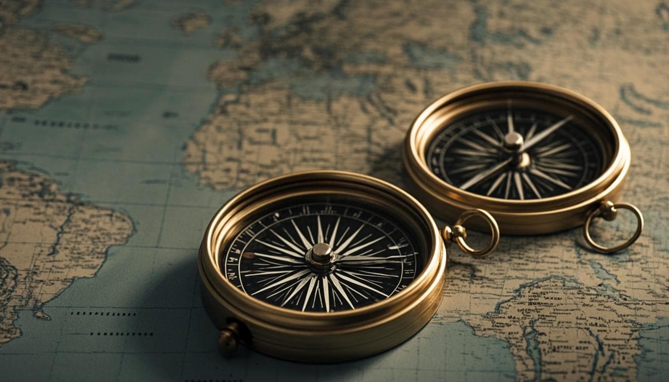 Compass and navigation instruments on a nautical chart